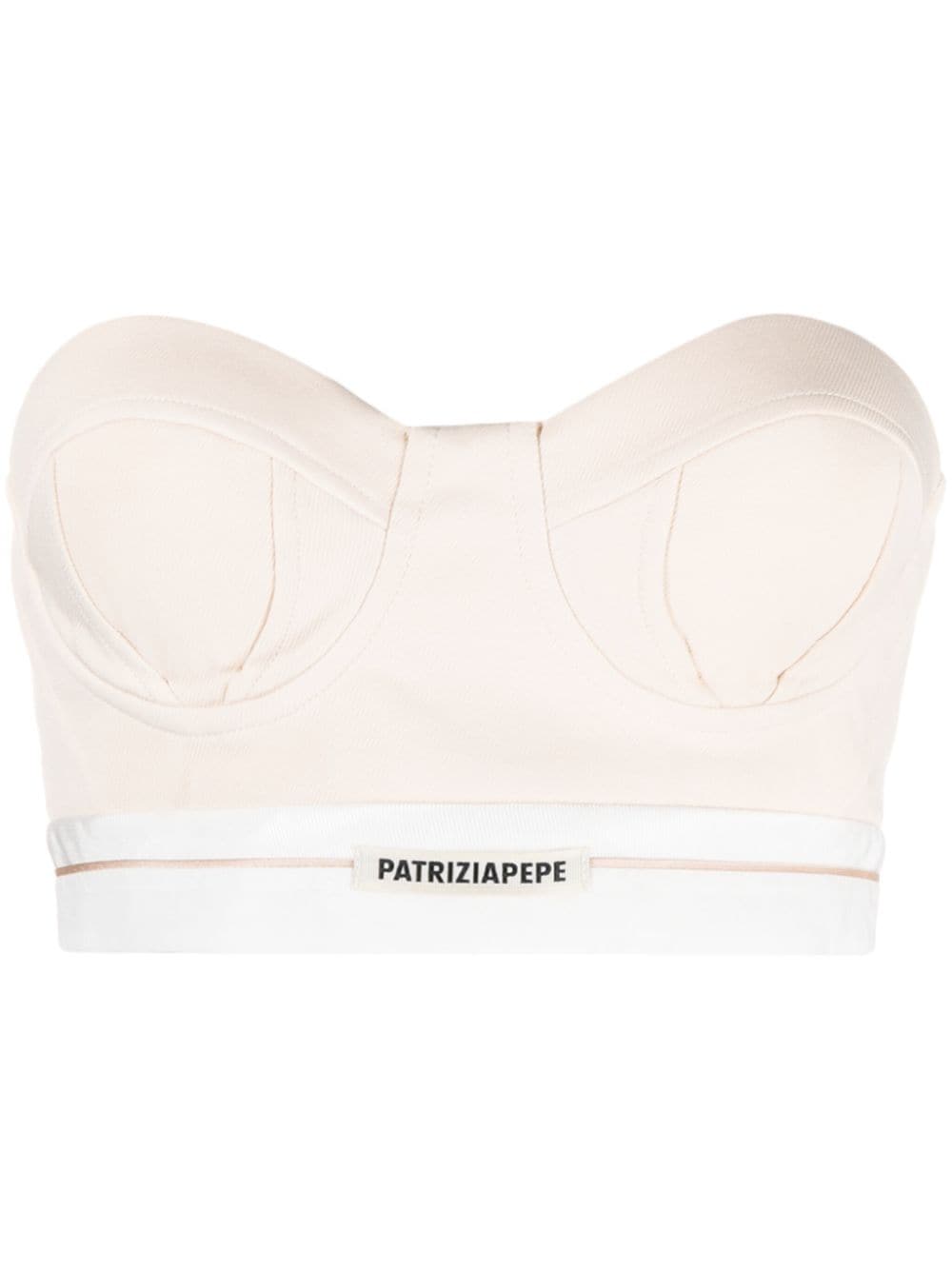 Patrizia Pepe Logo-patch Tailored Bustier Top In Neutrals