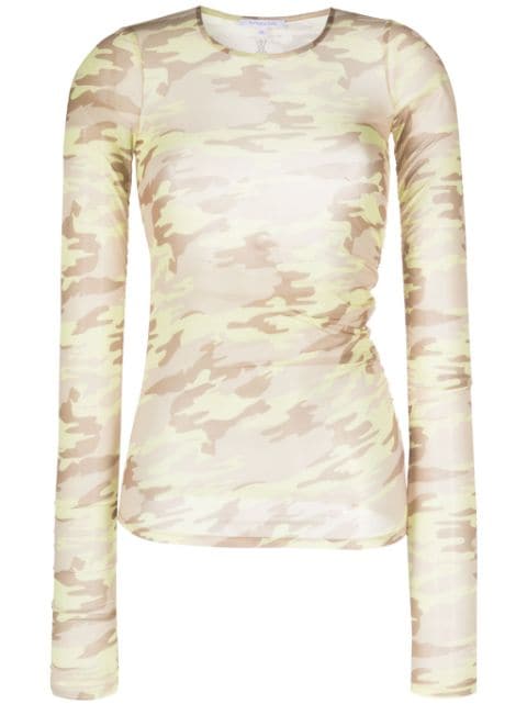 camouflage-print bee-motif jersey top