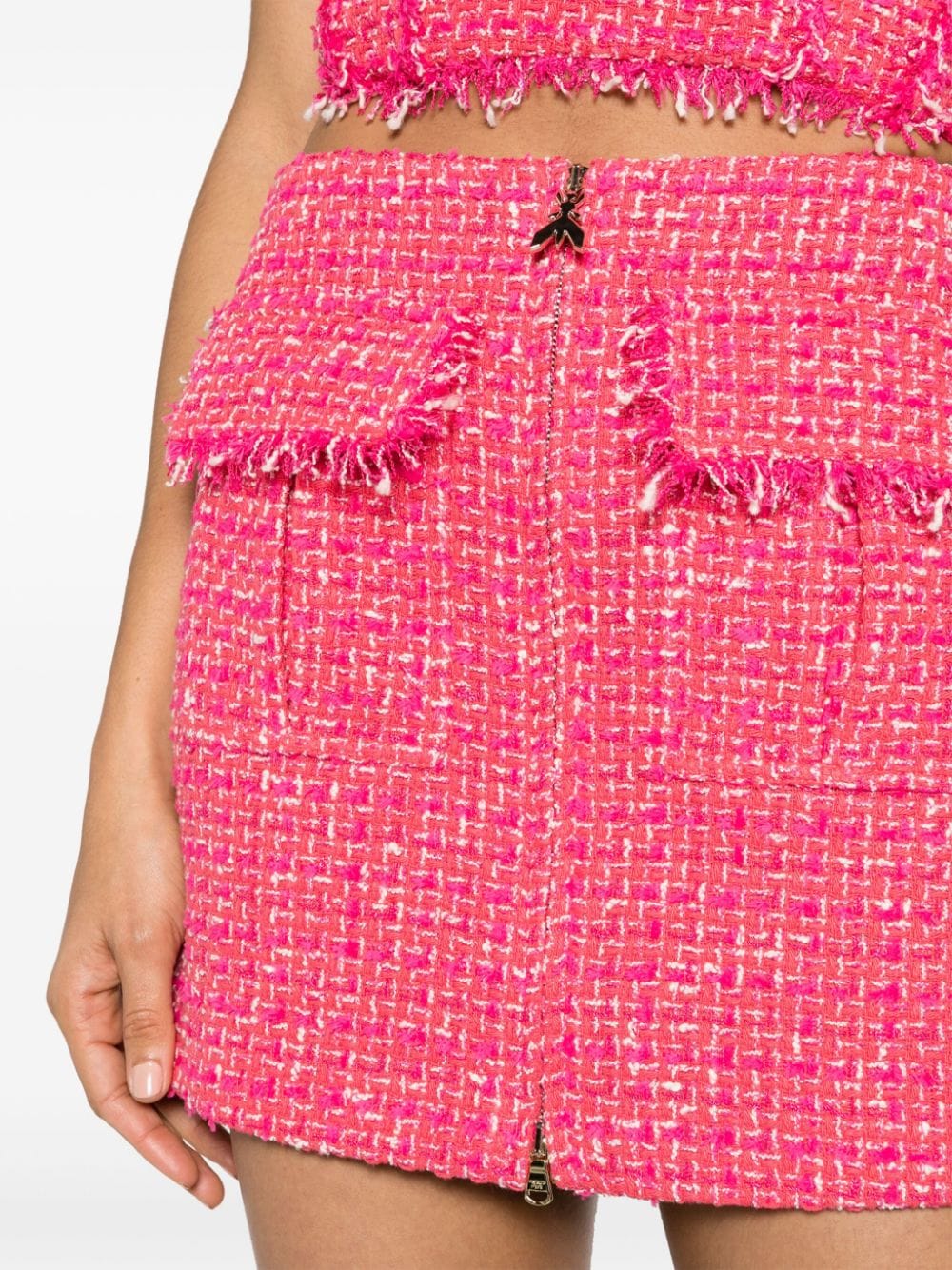 Shop Patrizia Pepe Frayed-detail Tweed Miniskirt In Pink