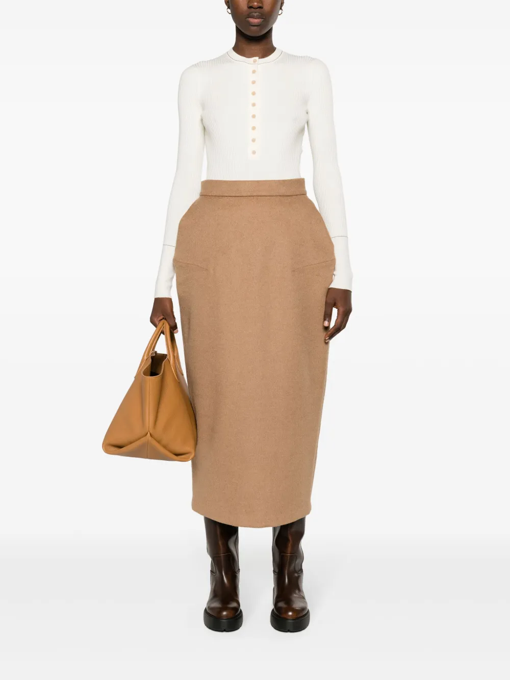 Max Mara Babele dart-detail brushed midi skirt | High-Waisted Skirts | Image 2