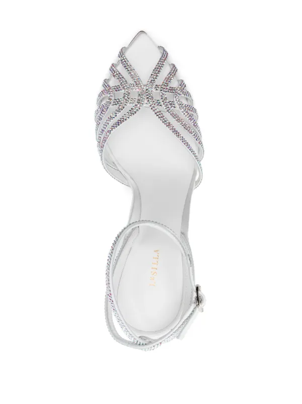 サンダル・ミュール LE SILLA Women Sandals 6657Q040ZGPPLAC200 White Le Silla Sandal in white lace and rhinestones