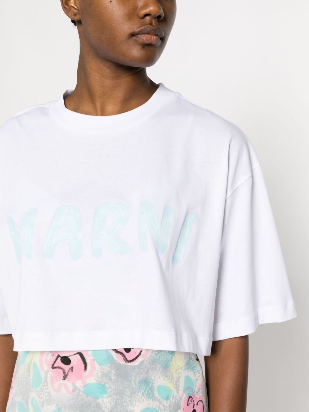 Marni logo-print cotton cropped T-shirt Wit