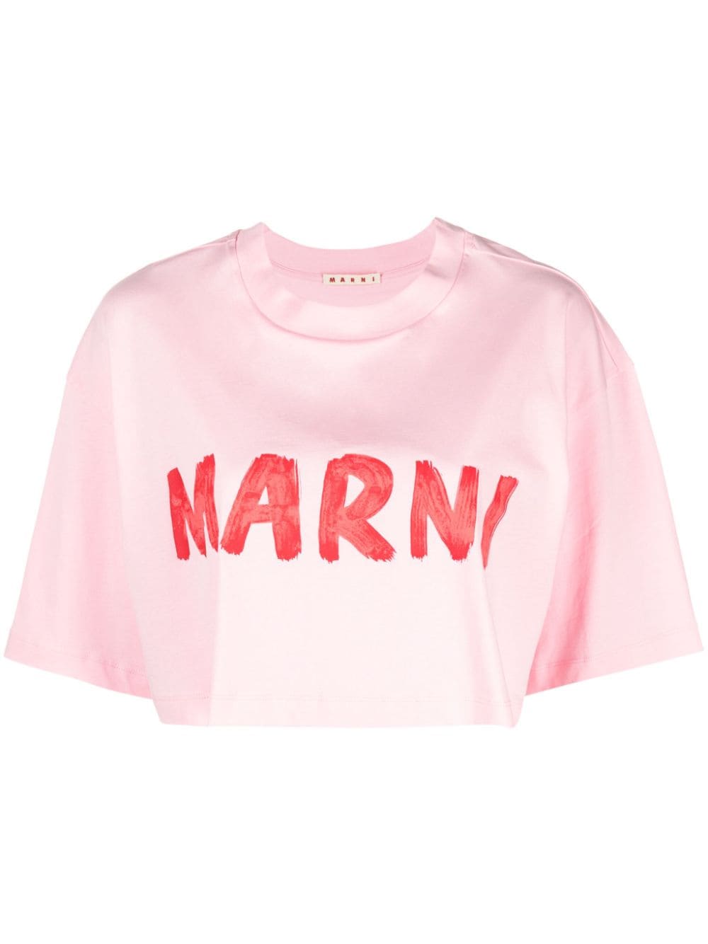 Shop Marni Logo-print Cropped Cotton T-shirt In Pink