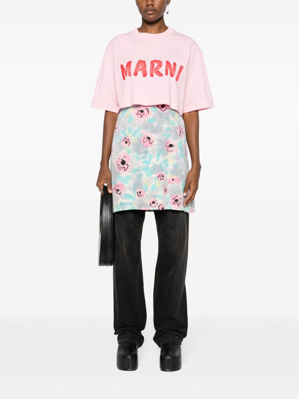 Shop Marni Logo-print Cropped Cotton T-shirt In Pink