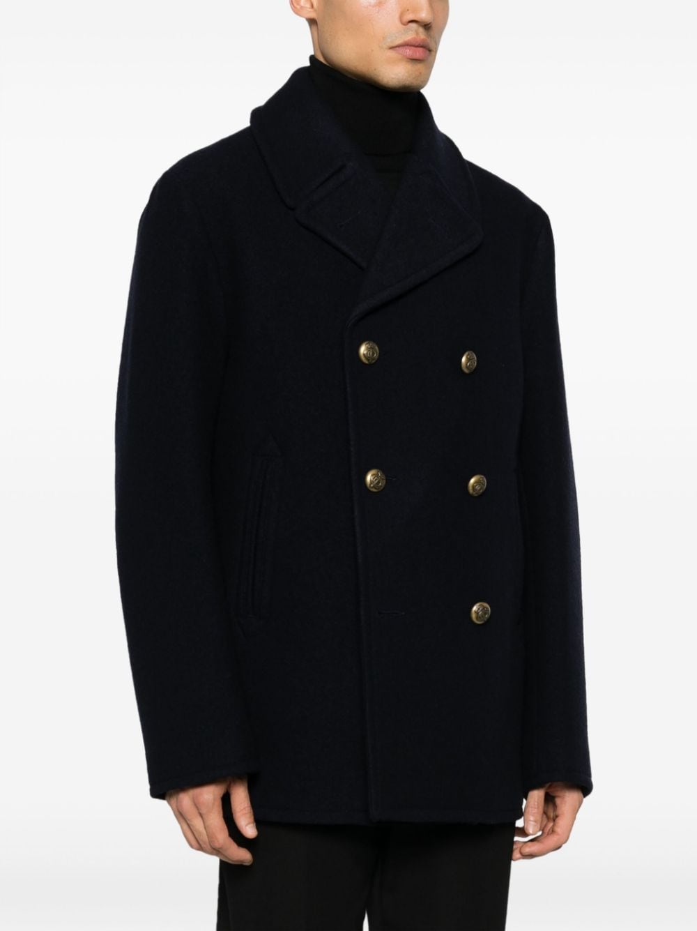 Shop Circolo 1901 Notched-lapels Virgin Wool Double-breasted Coat In Blau