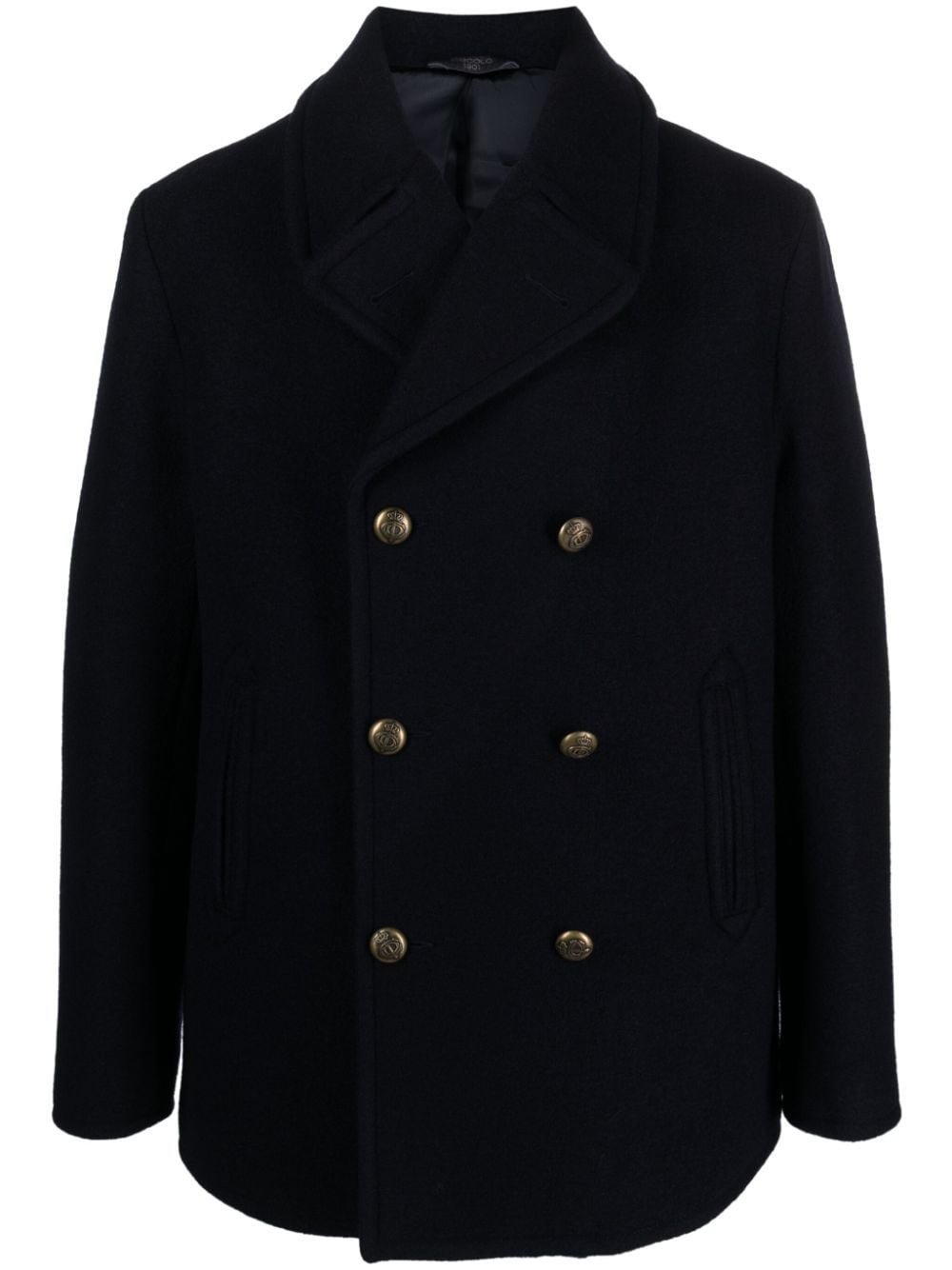 Shop Circolo 1901 Notched-lapels Virgin Wool Double-breasted Coat In 6897 Dark Blue
