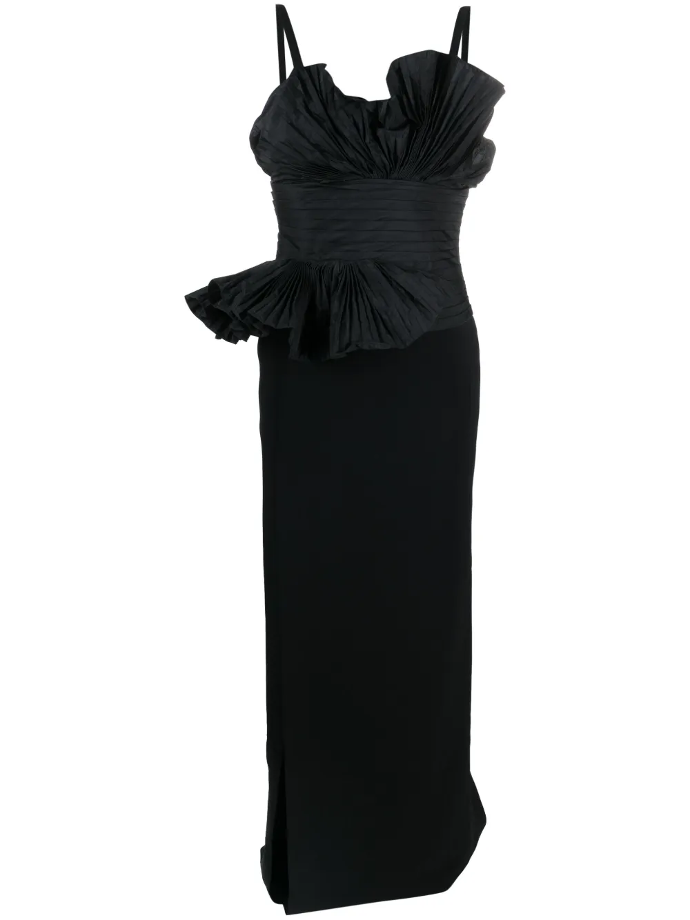 Elie Saab Pleated Sleeveless Maxi Dress In Schwarz