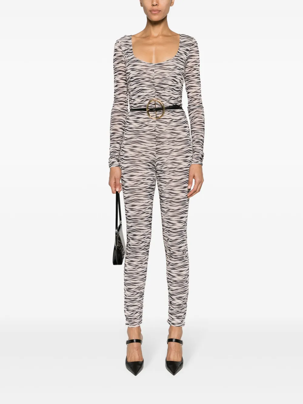 Patrizia Pepe Jumpsuit met zebraprint Bruin