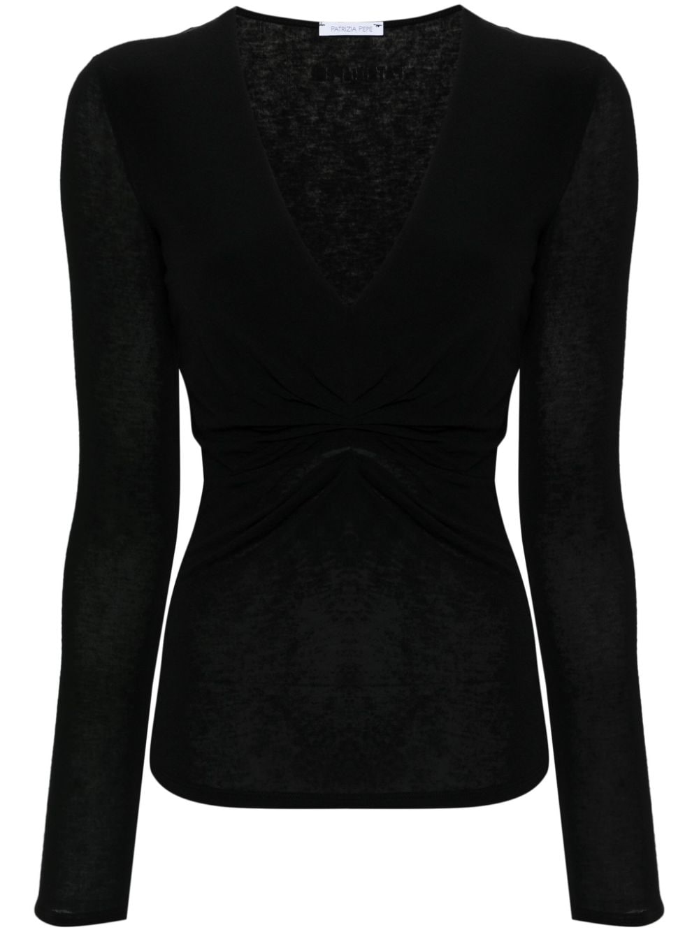 Patrizia Pepe Ruched-detailed Fine-knit Jumper In Black