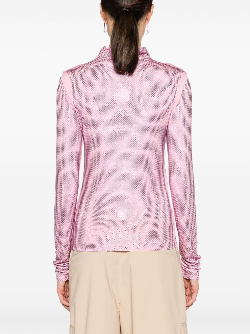Shop Patrizia Pepe Rhinestone-embellished High-neck T-shirt In Pink