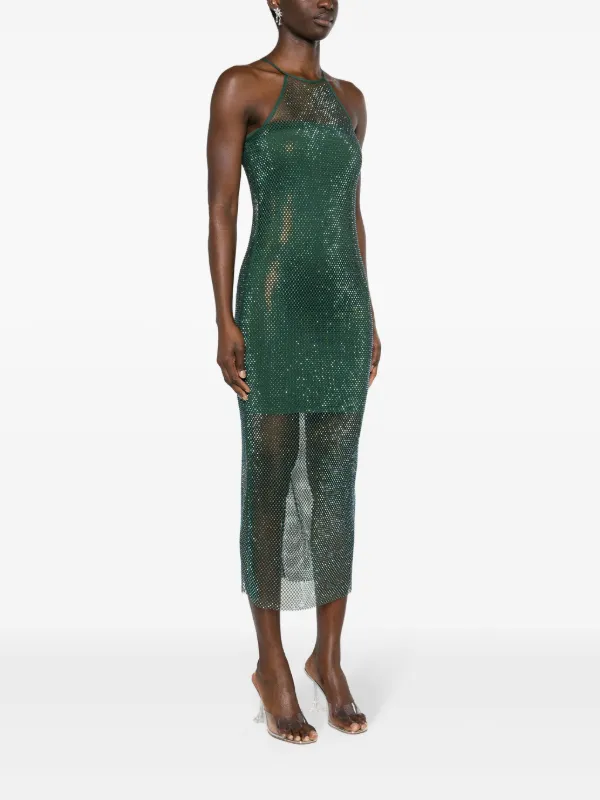Patrizia Pepe Rhinestoned Mesh Maxi Dress | Green | FARFETCH GE