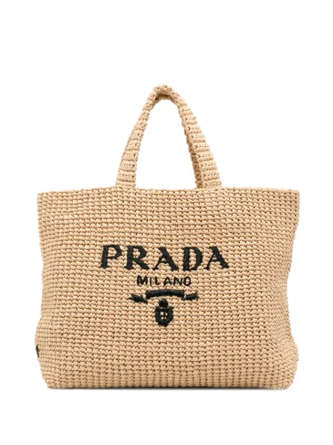 Prada Pre-Owned 2013-present raffia logo-embroidered tote bag