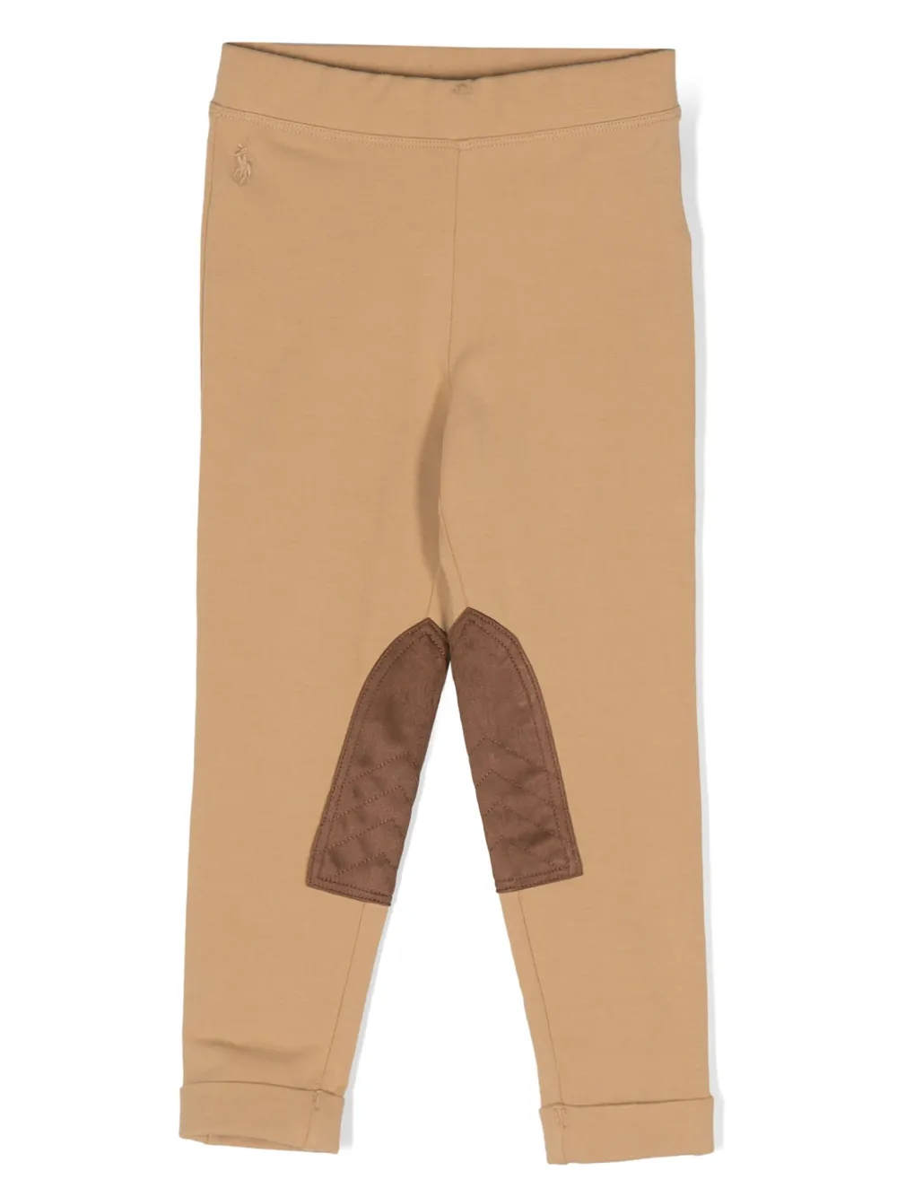 ralph lauren kids legging en coton mélangé à empiècements - marron