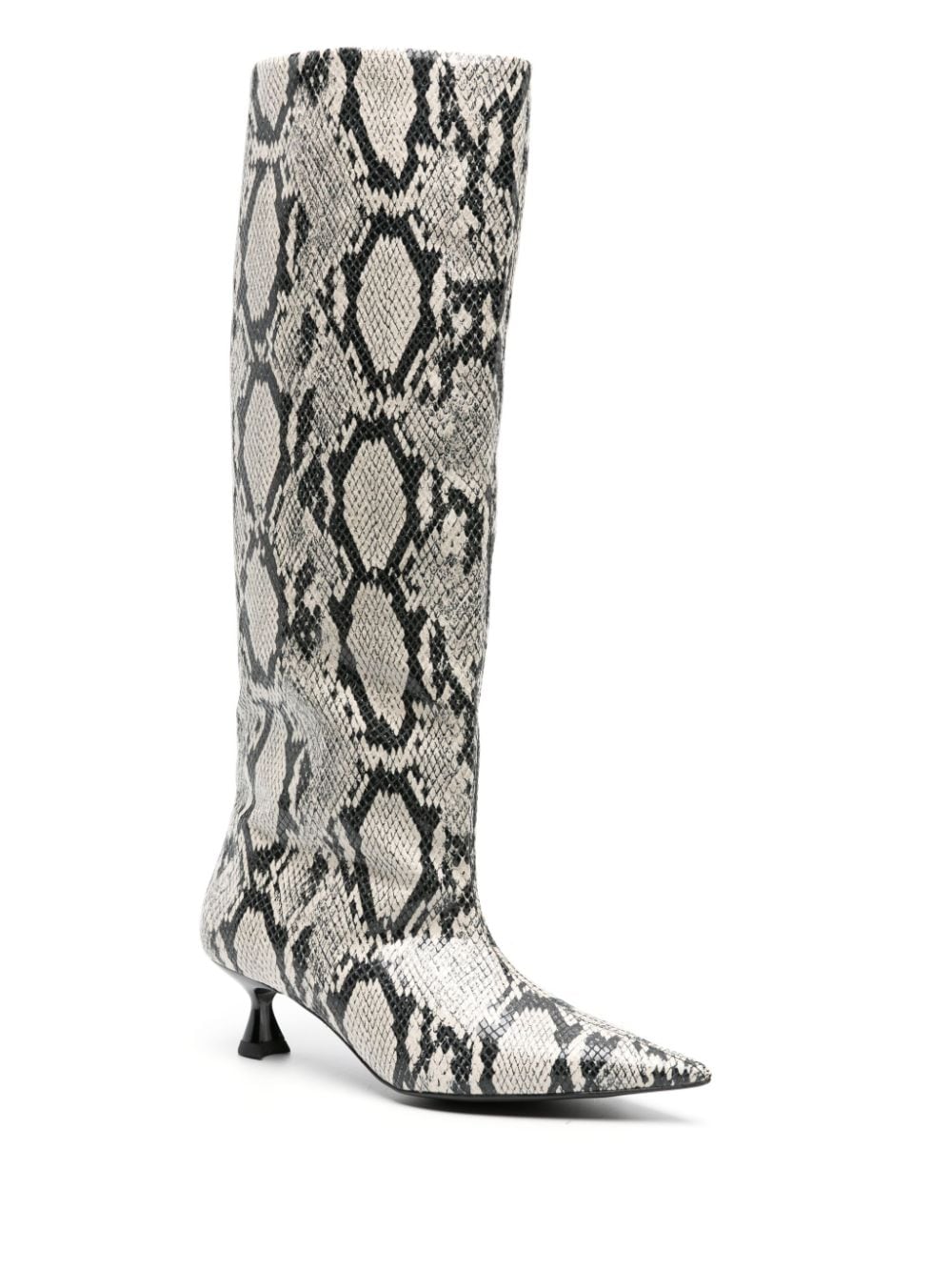 Shop Ganni Snake-print Boots In Nude
