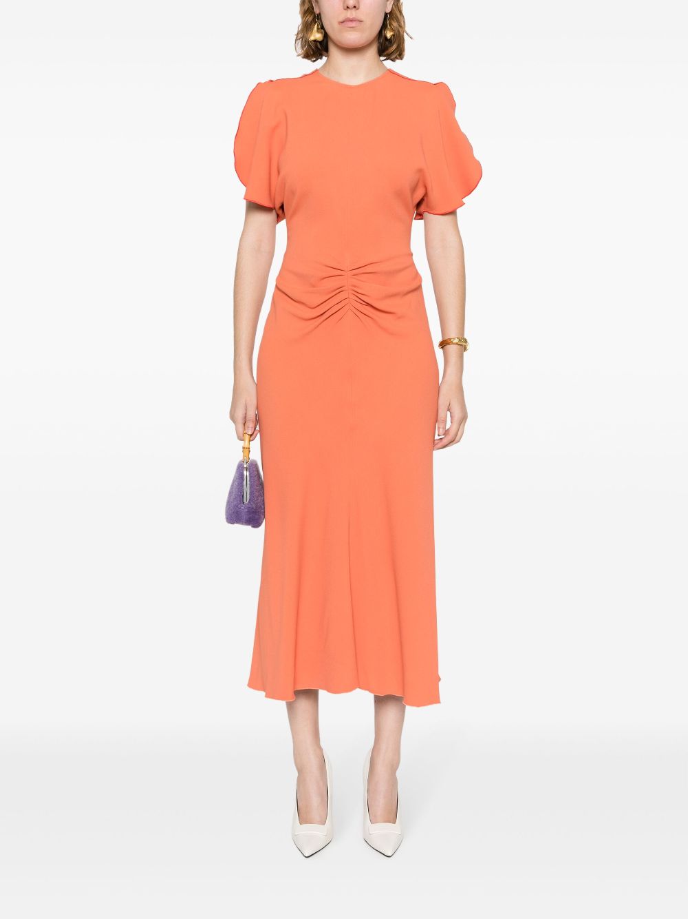 Victoria Beckham gathered-waist midi dress - Oranje