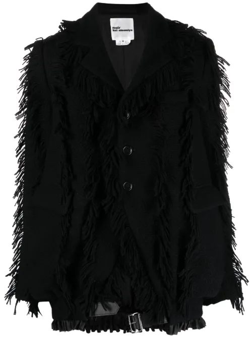 Kei Ninomiya blazer en laine à franges - Noir Kei Ninomiya - Modalova