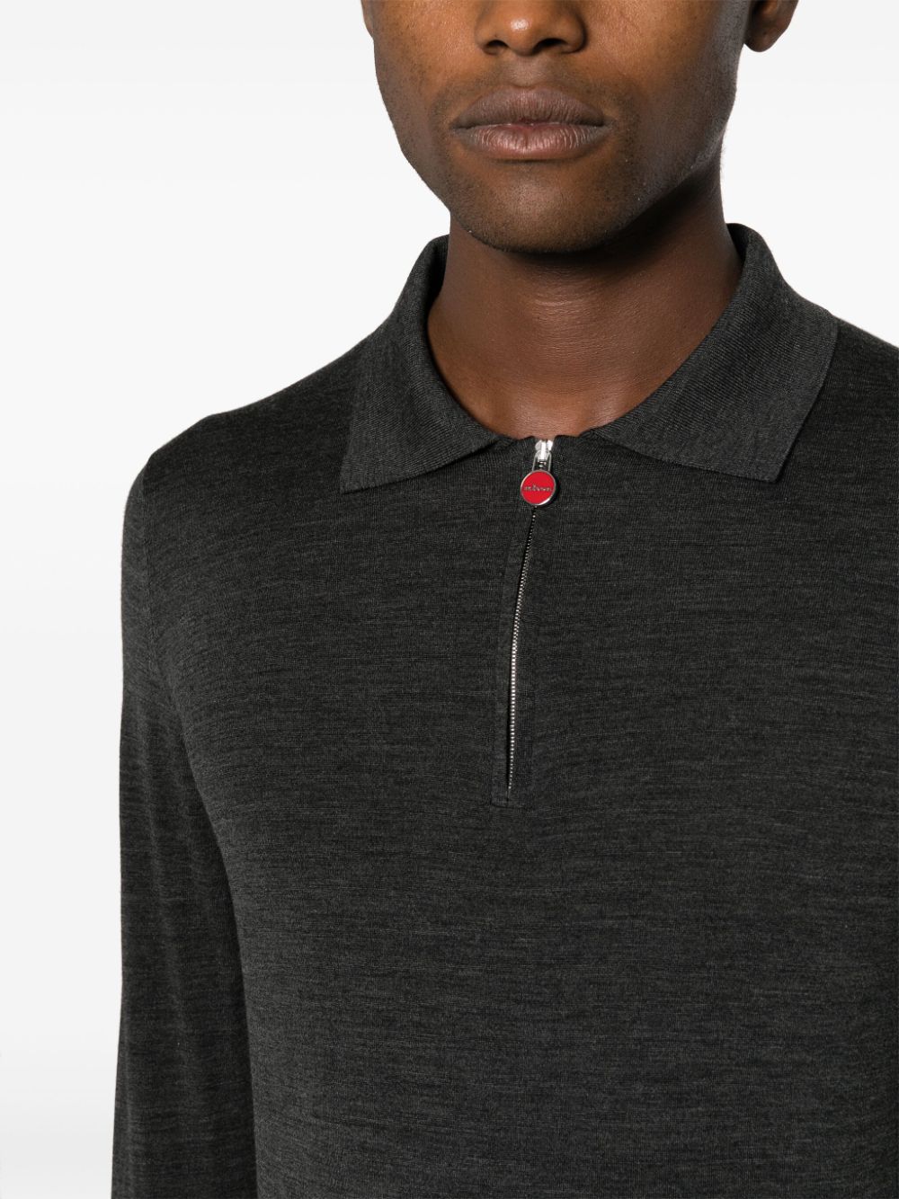 Shop Kiton Branded Zip-puller Wool Polo Shirt In Grey