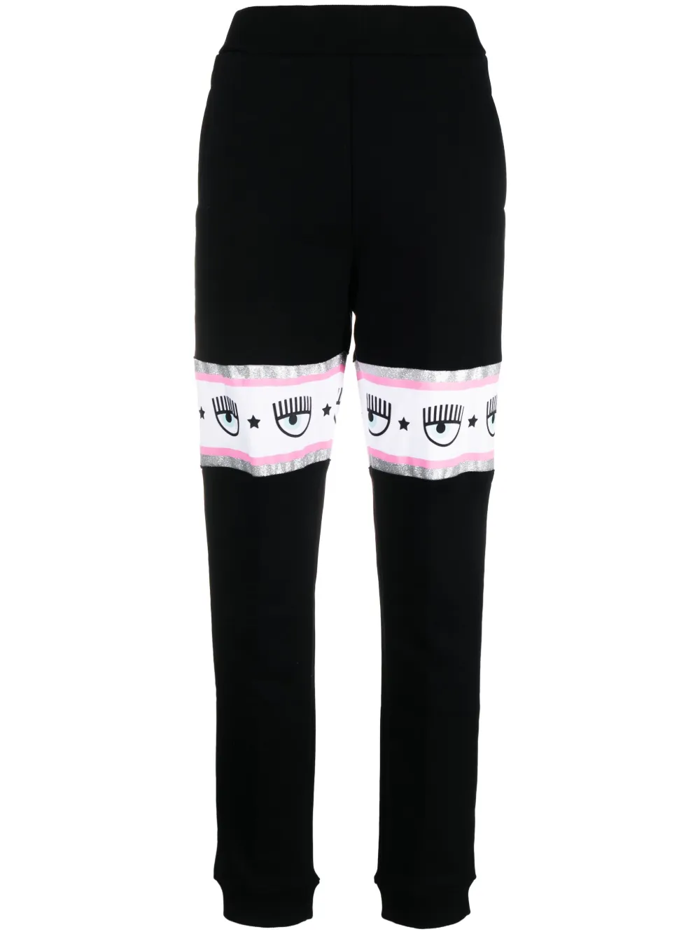 Chiara Ferragni Logo-tape Cotton Track Pants In Black