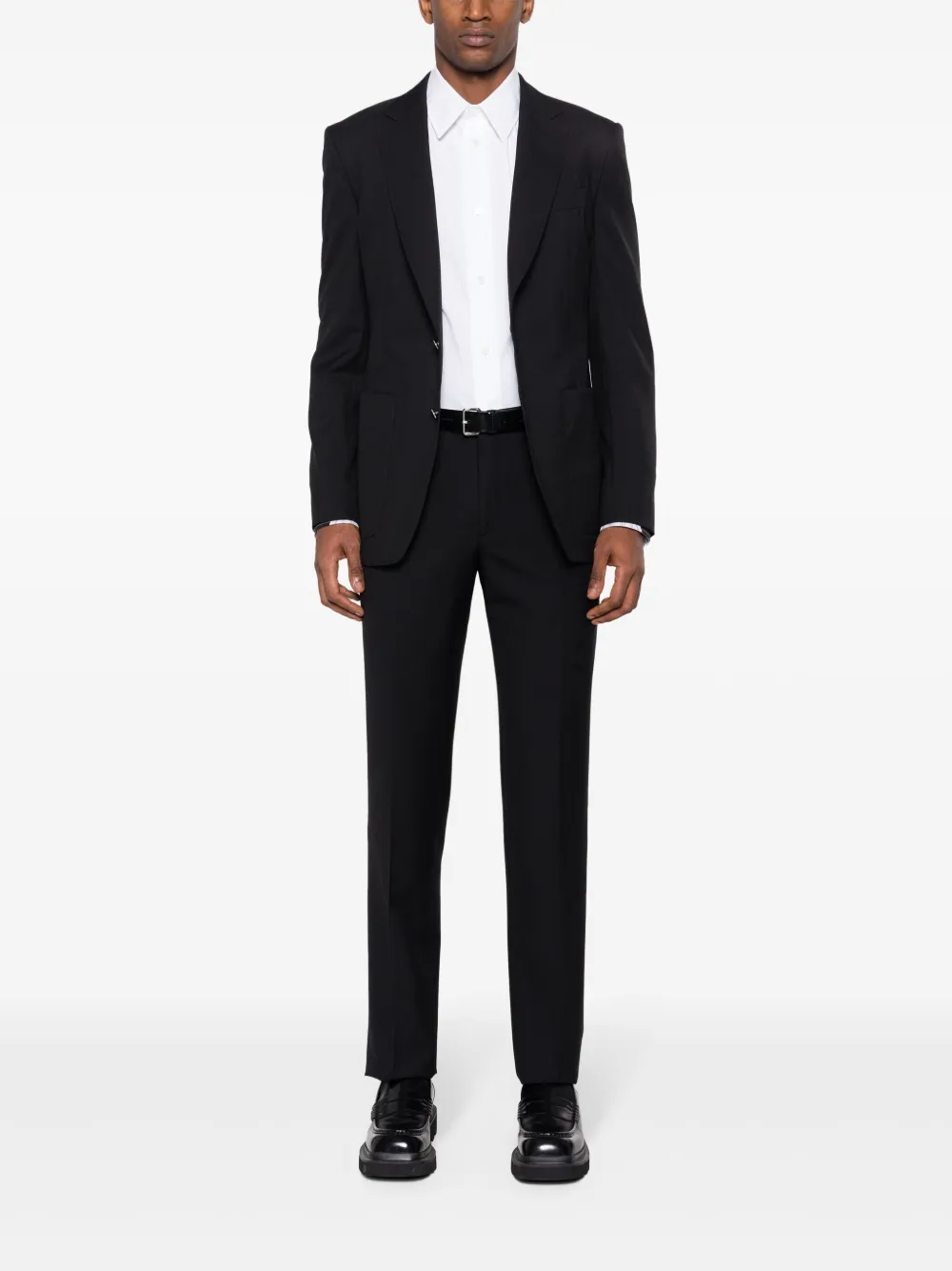 Corneliani pressed-crease virgin wool slim-cut trousers - Zwart
