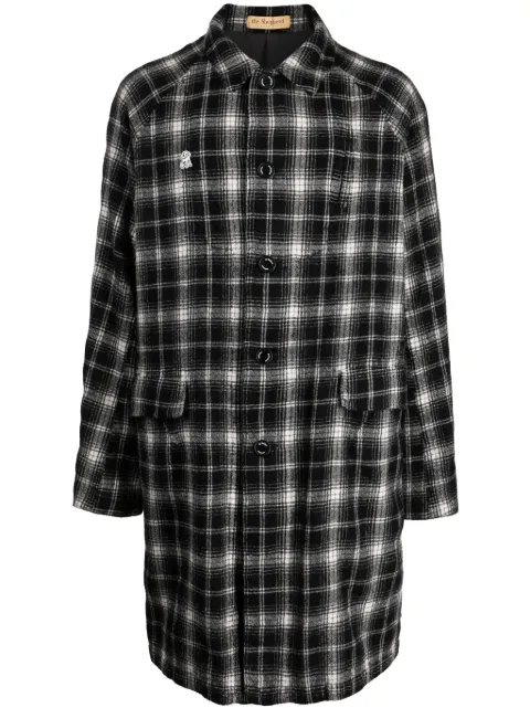 Undercover check-pattern logo-patch wool coat