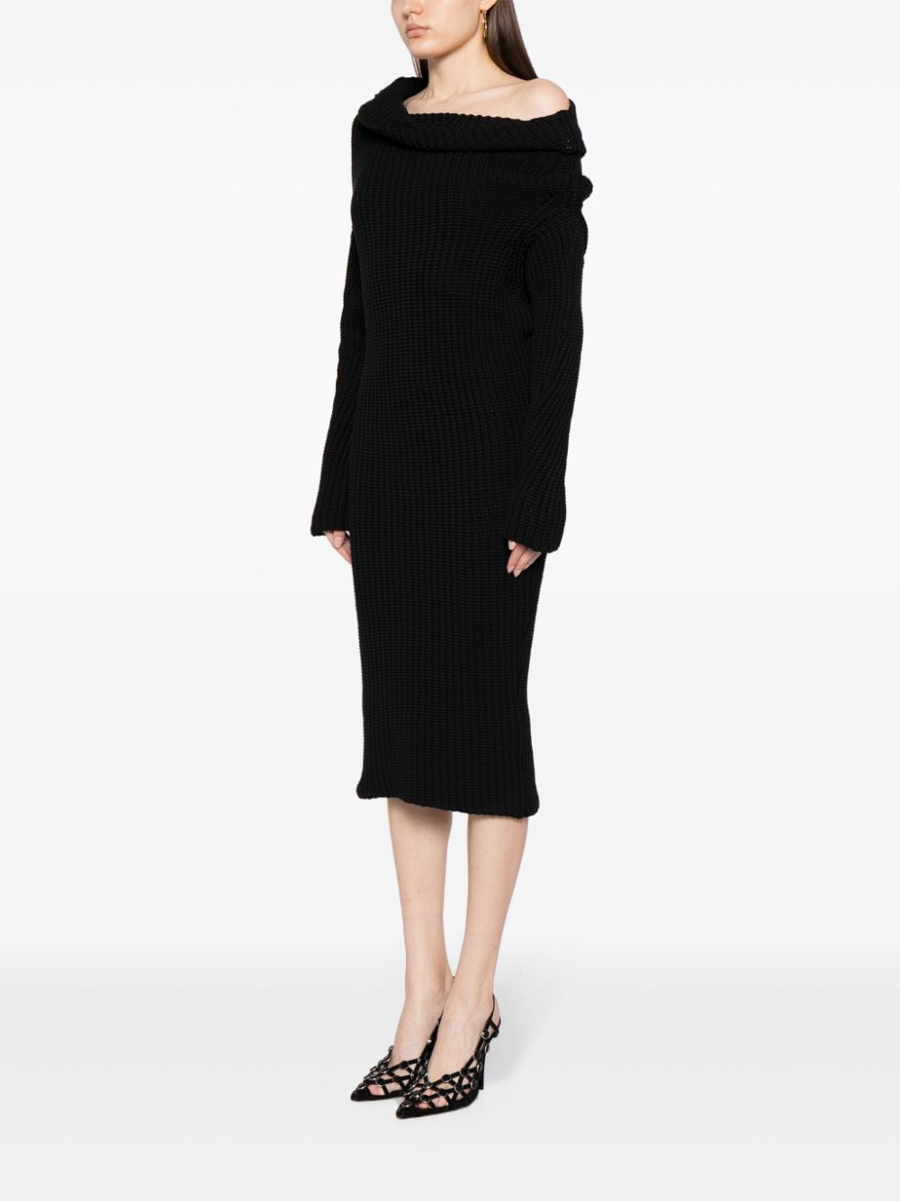Shop A.w.a.k.e. Asymmetric Wool-blend Midi Dress In Schwarz