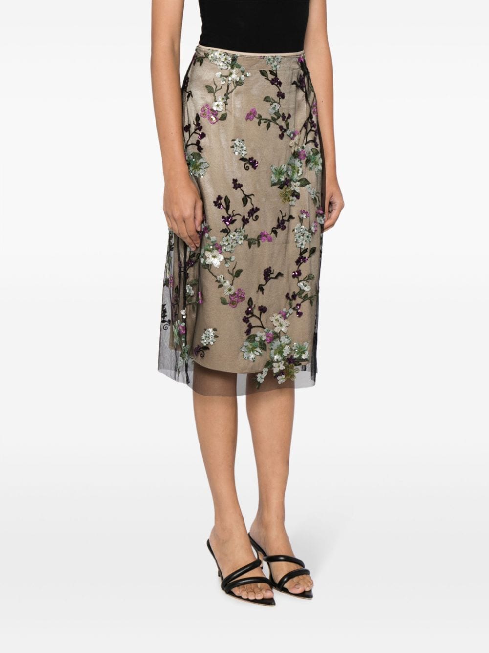 Shop Vince Begonia Sequin-embellished Midi Skirt In Multicolour