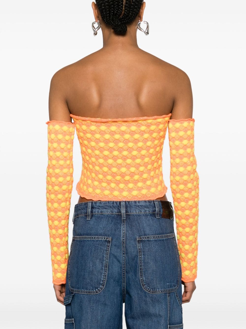 Shop Erl Off-shoulder Knitted Top In Orange