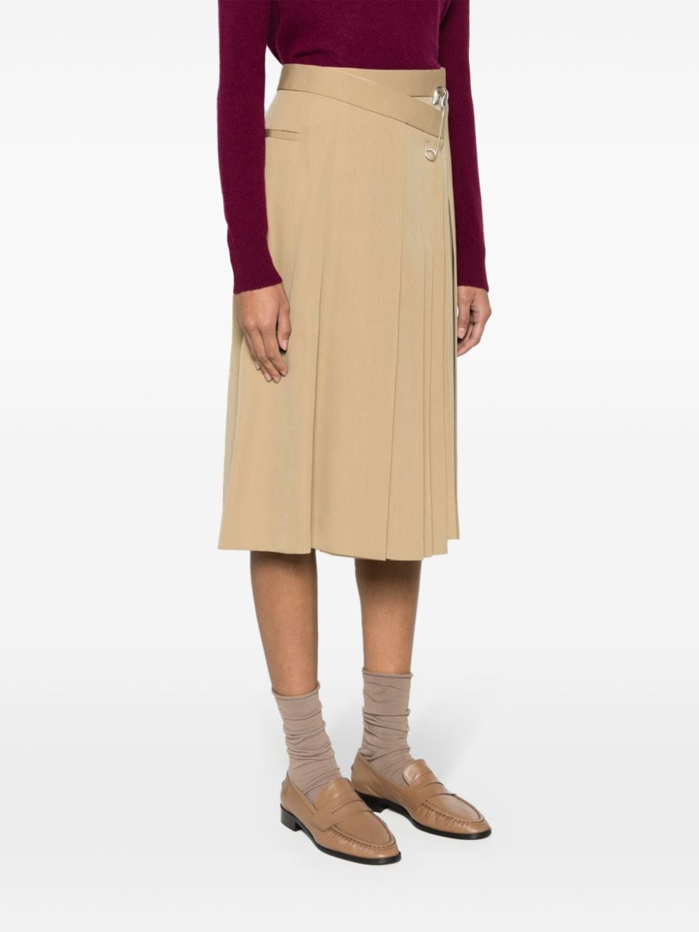 Shop Tory Burch Pleated Wrap Midi Skirt In Neutrals