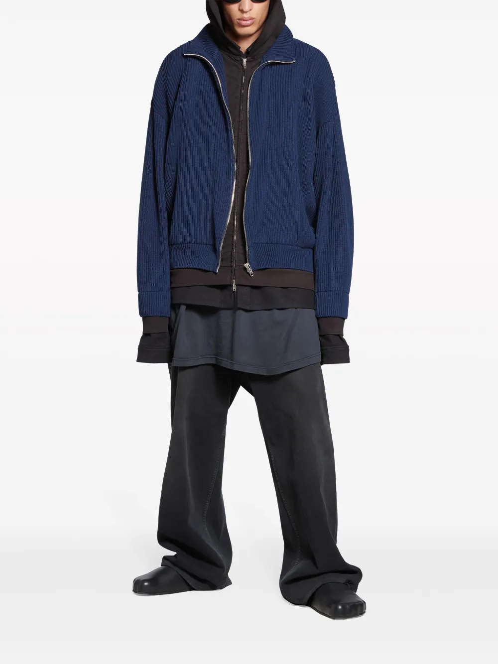 Shop Balenciaga Layered Zip-up Hoodie In Blue