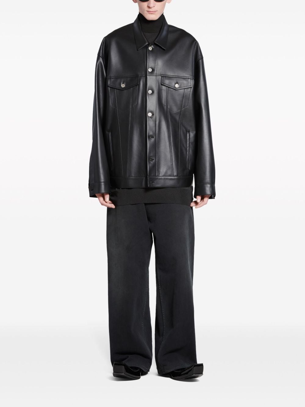 Shop Balenciaga Long-sleeve Leather Shirt In Black