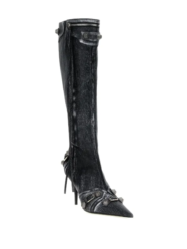【BALENCIAGA】Cagole 90 mm オーバーニーブーツ Balenciaga Cagole 90mm Studded Leather Boots | Black | FARFETCH