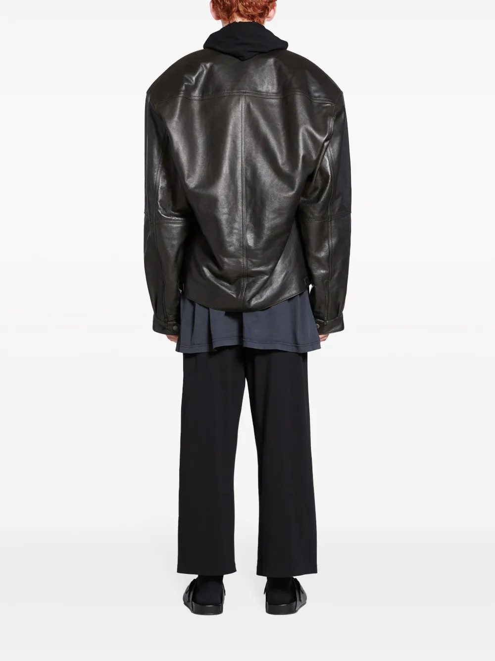 Shop Balenciaga Cocoon Leather Jacket In Black