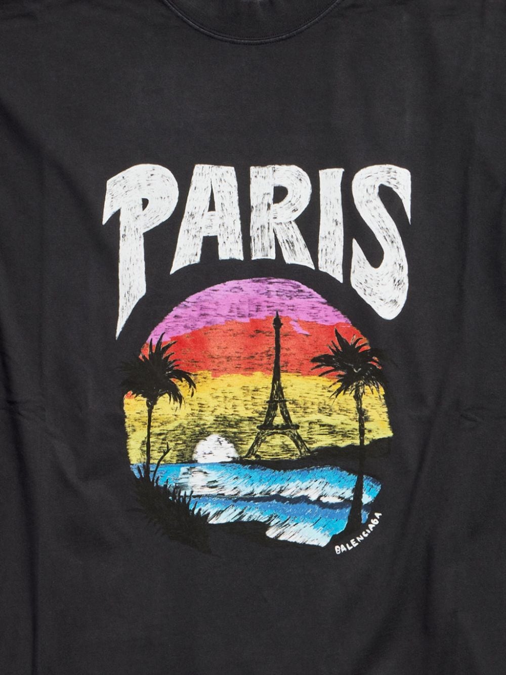 Shop Balenciaga Paris Tropical-print Cotton T-shirt In Black
