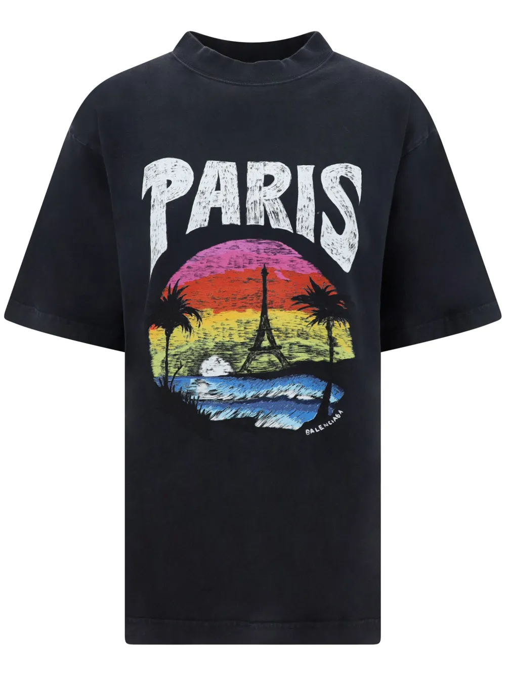 関税・送料込 BALENCIAGA Paris Tropical Tシャツ Balenciaga Paris Tropical-print Cotton T-shirt | Black