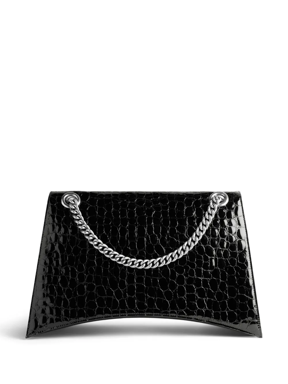 Shop Balenciaga Large Crush Crocodile-effect Shoulder Bag In Black