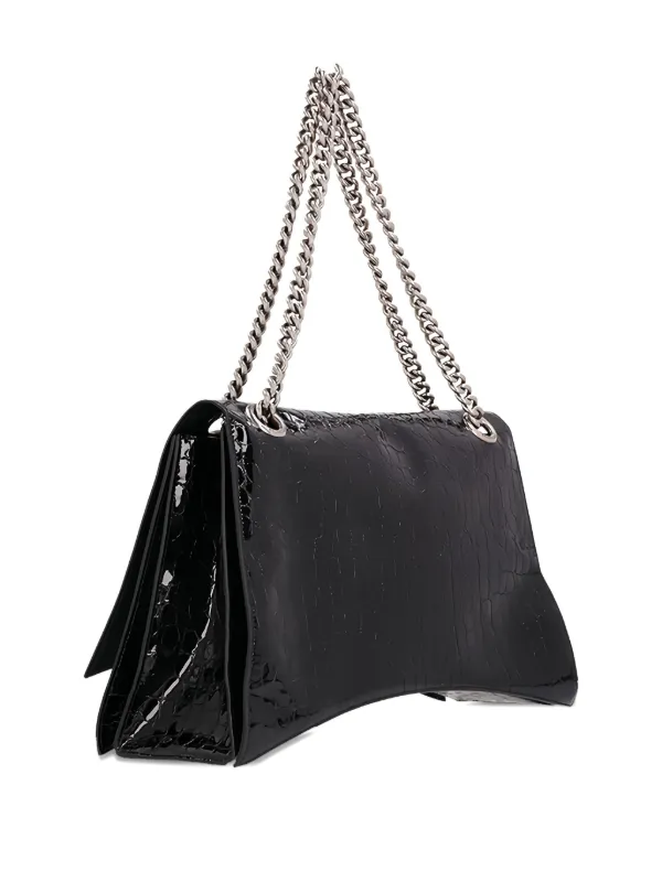 Balenciaga Large Crush crocodile-effect Shoulder Bag | Black