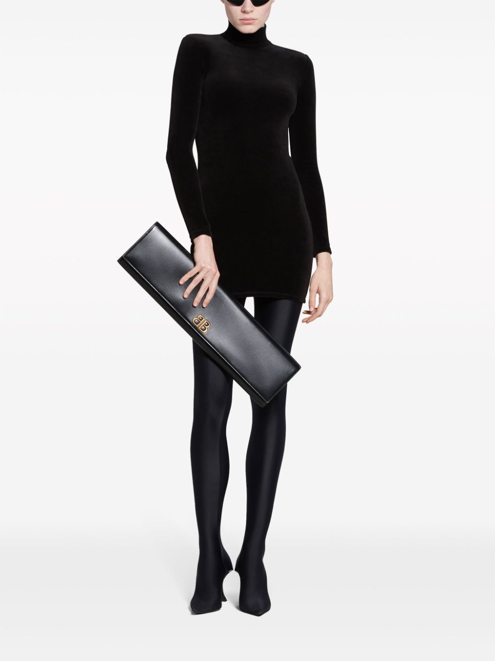 Shop Balenciaga Logo-appliqué Velvet Minidress In Black