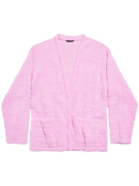 Balenciaga logo-jacquard faux-fur cardigan