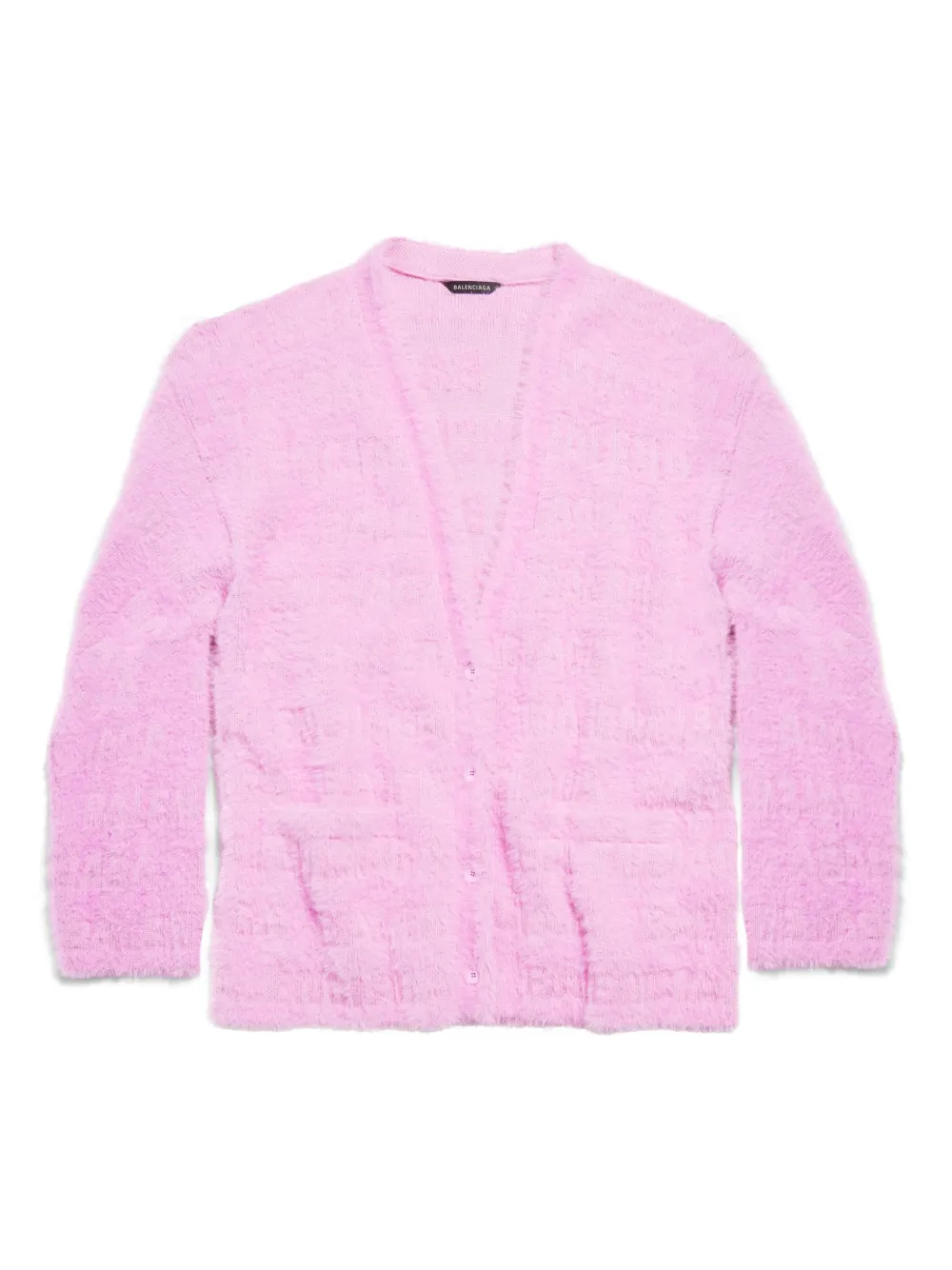 logo-jacquard faux-fur cardigan