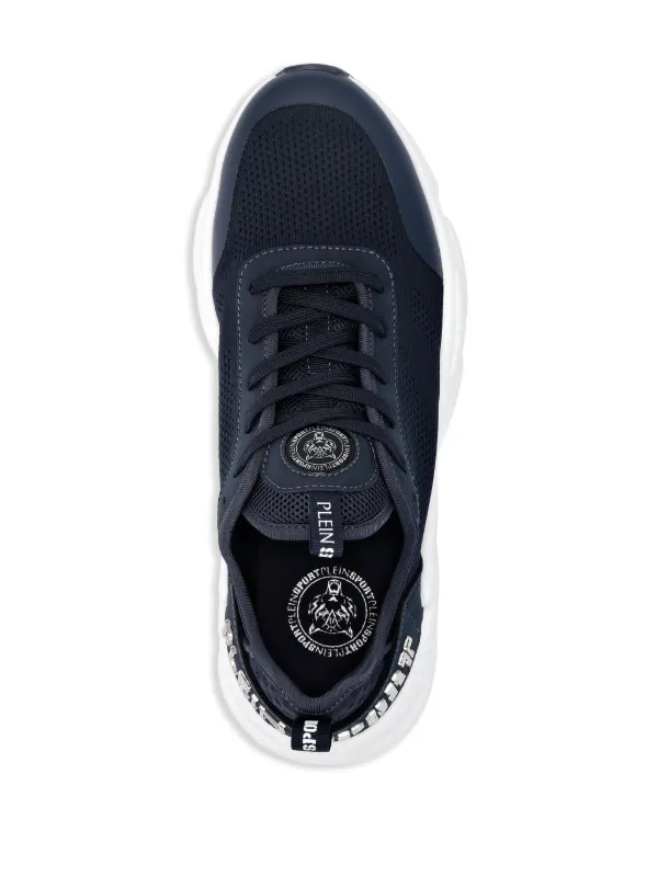 PLEIN SPORT men's on sale navy blue & white low top sneakers imported