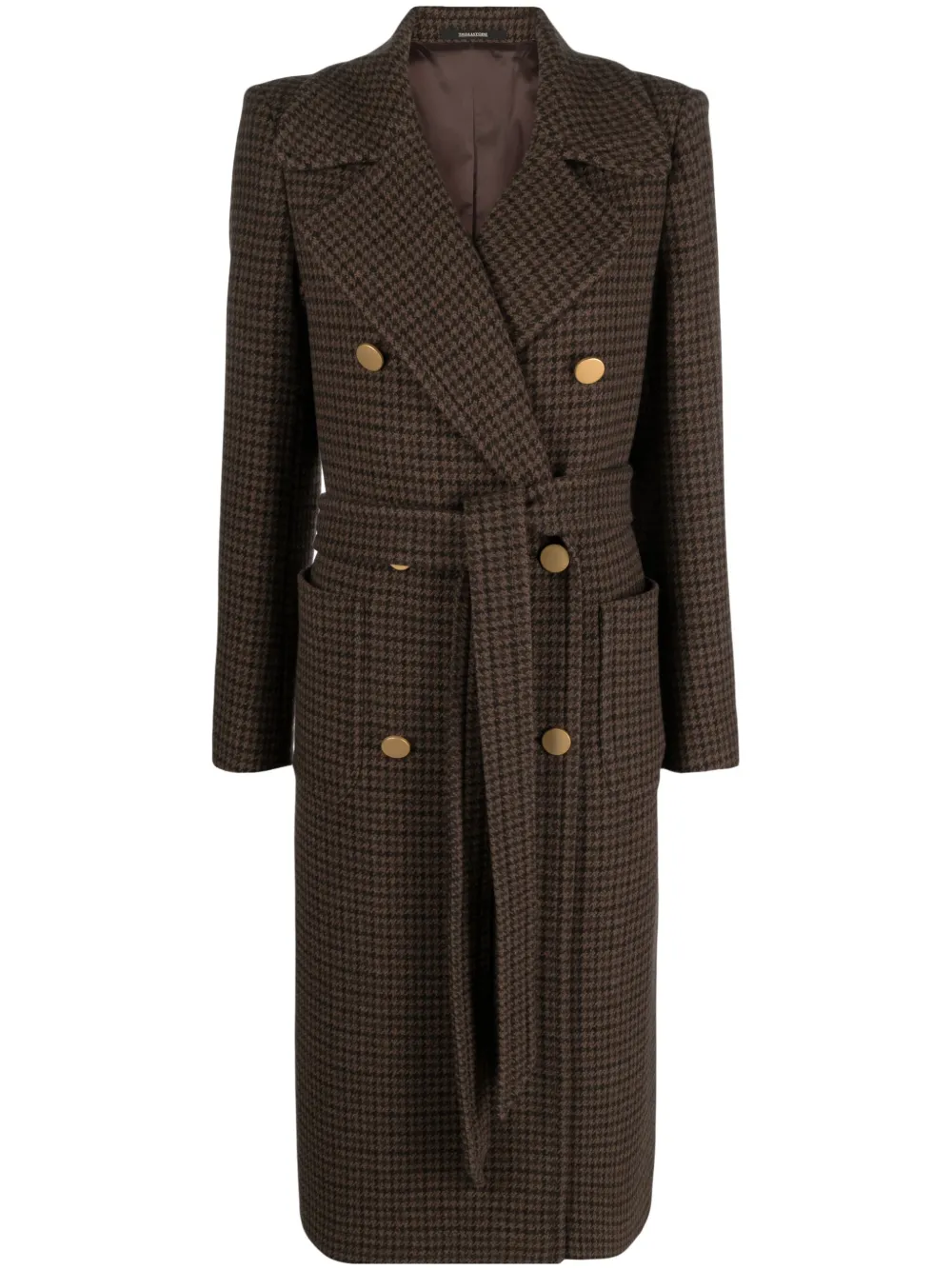 Tagliatore Maureen Belted Houndstooth Coat In Black