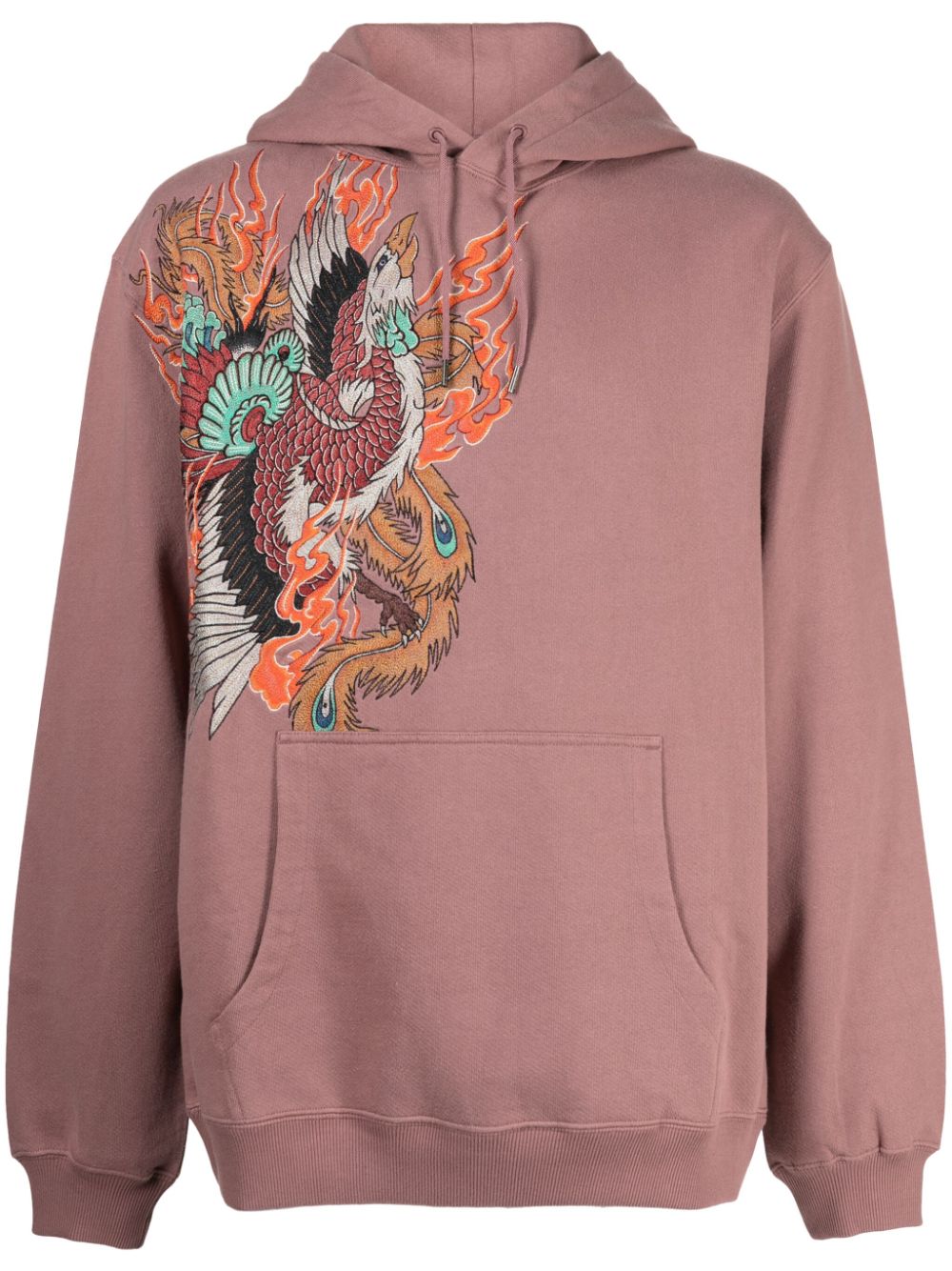 Fire Phoenix-embroidered drawstring hoodie