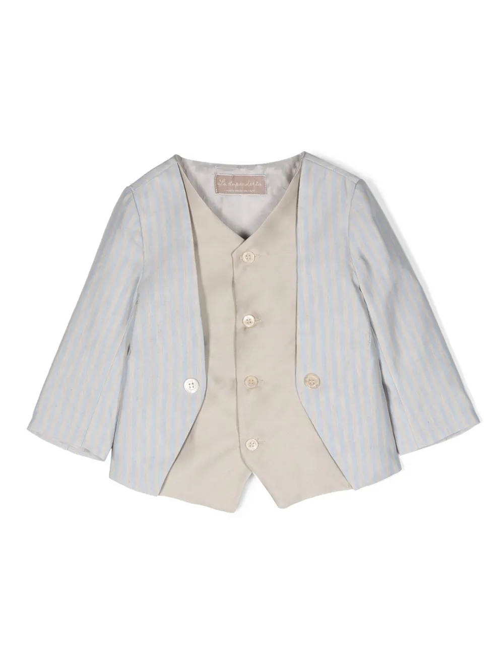 La Stupenderia Babies' Layered-design Linen-blend Blazer In Blue