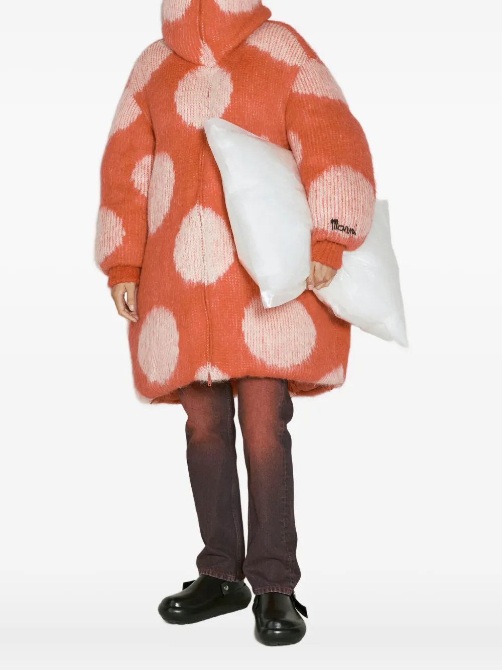 Marni polka-dot high-neck coat Oranje