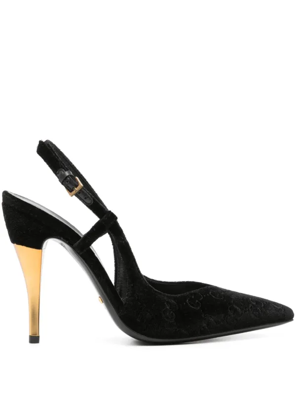 Gucci 115mm GG Supreme Velvet Pumps Black FARFETCH GE