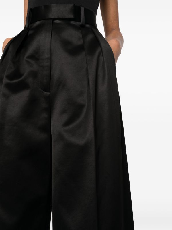 High Waisted Satin Trousers in Black