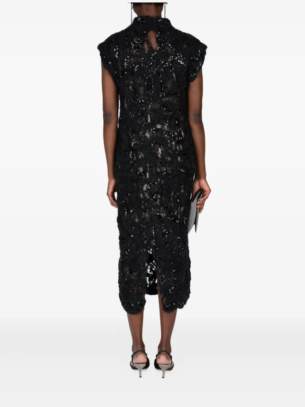 Brunello Cucinelli Sequin-embellished High-neck Dress In Black