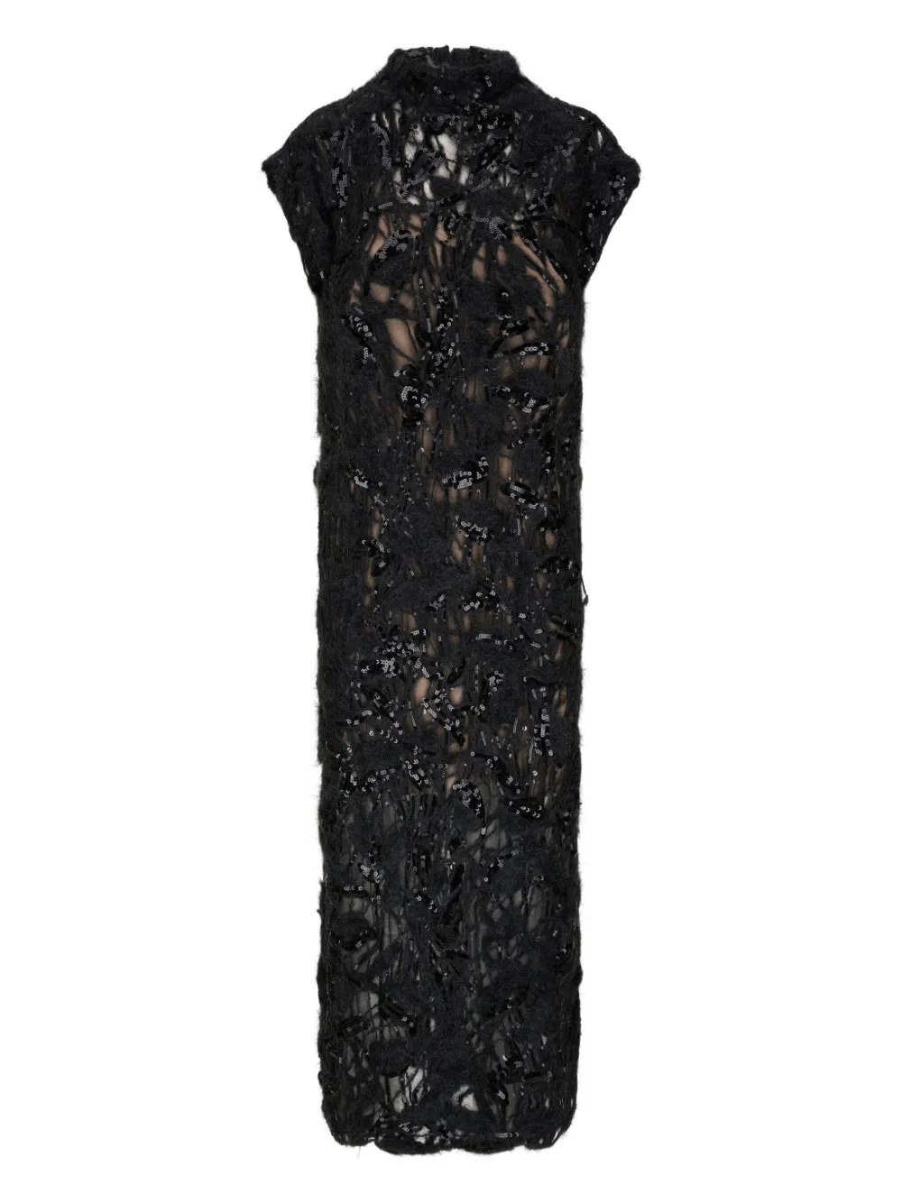 Brunello Cucinelli Sequin-embellished High-neck Dress In Black