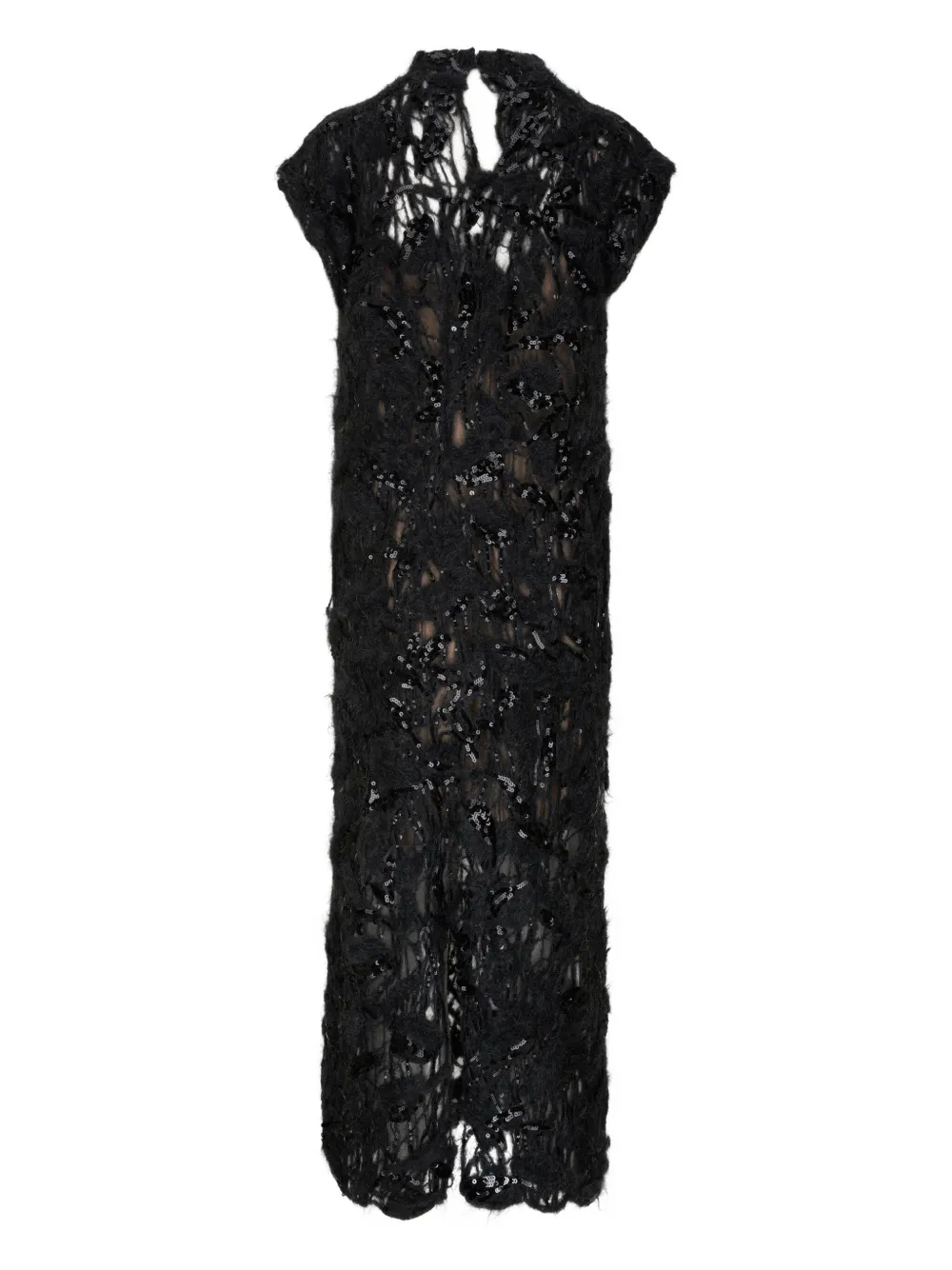 Brunello Cucinelli Sequin-embellished High-neck Dress In Black