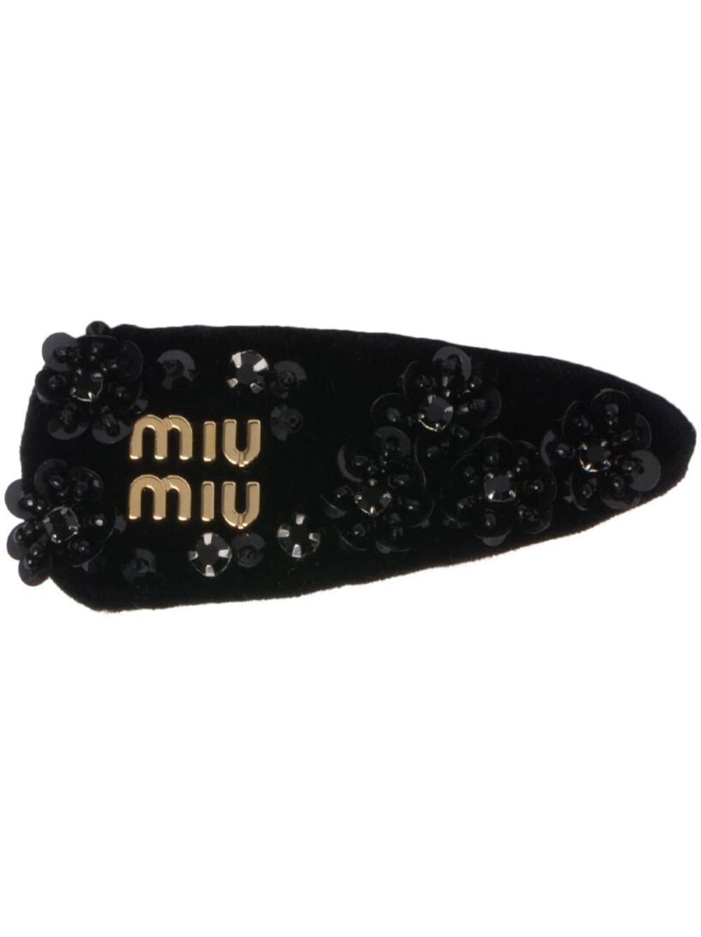 Miu Miu Logo-plaque Sequinned Velvet Hair Clip In Black